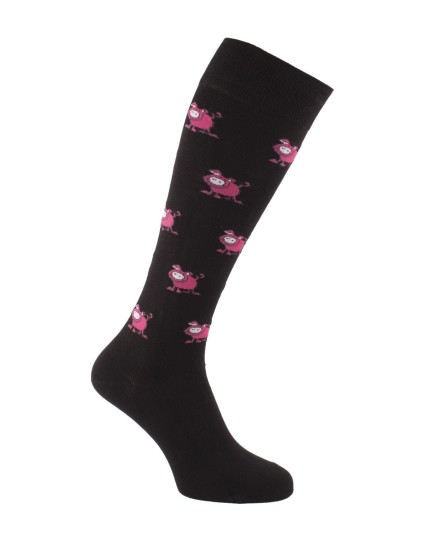 Chaussettes équitation Piggy cochons noire et rose fuchsia