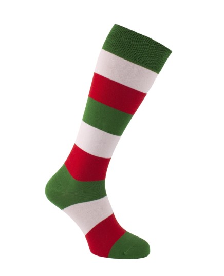 Chaussettes équitation rayures tricolores  vert blanc rouge