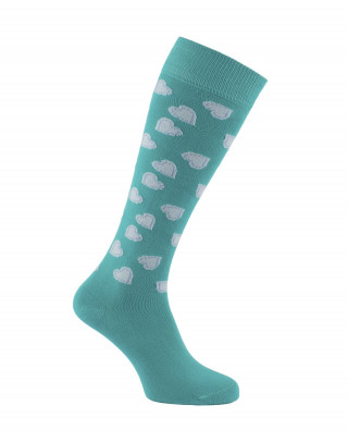 Chaussettes d'équitation Petits Coeurs en turquoise et ciel