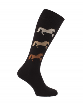 Chaussettes d'équitation 3 chevaux noir caramel beige