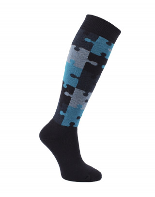 Chaussettes d'équitation molletonnées Puzzle en bleu marine