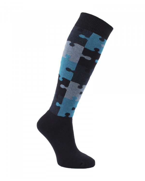 Chaussettes d'équitation molletonnées Puzzle en bleu marine