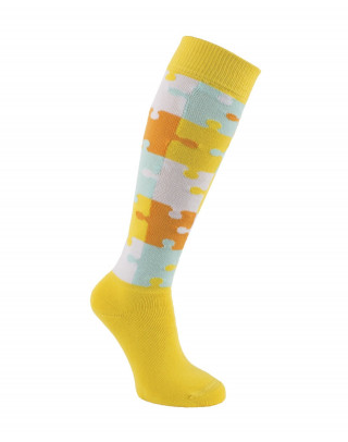 Chaussettes d'équitation molletonnées Puzzle en jaune