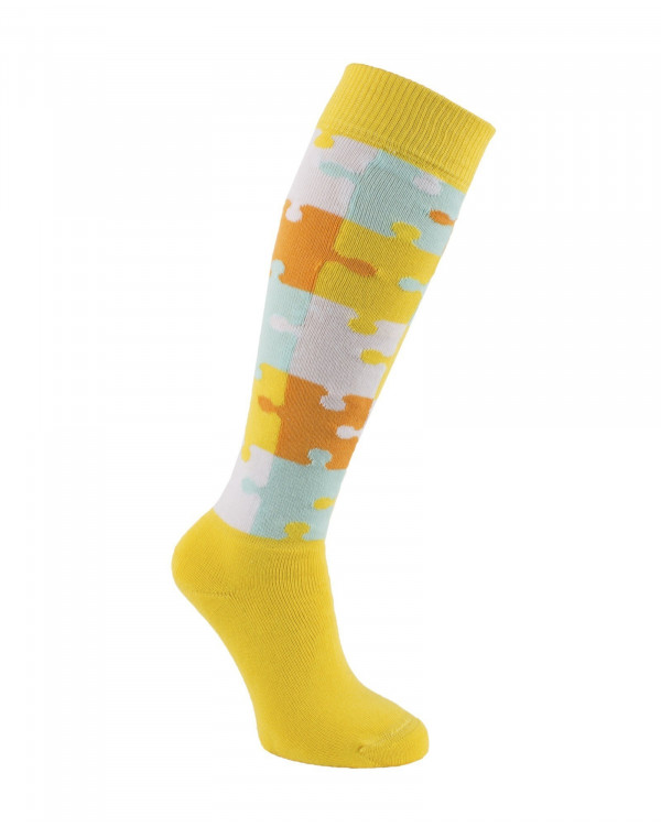 Chaussettes d'équitation molletonnées Puzzle en jaune