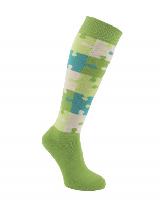 Chaussettes d'équitation molletonnées Puzzle en vert pomme