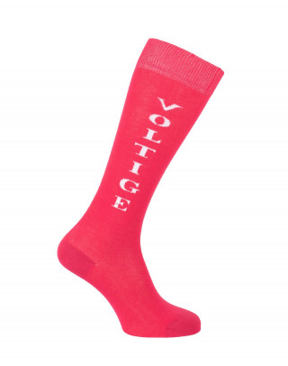 Chaussettes d'équitation Voltige en fuchsia et blanche