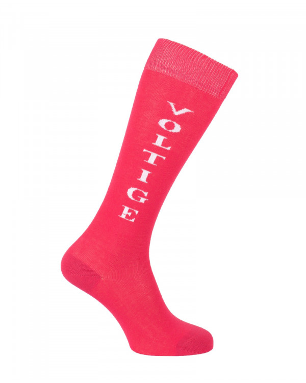 Chaussettes d'équitation Voltige en fuchsia et blanche