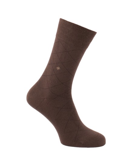 Chaussettes homme coton marron avec petit motif et relief losanges