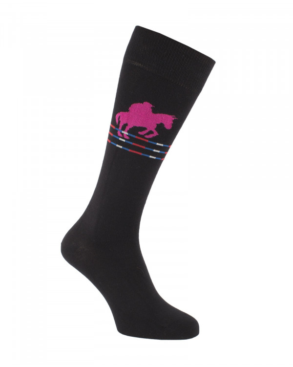 Chaussettes d'équitation Oxer noir et fuchsia