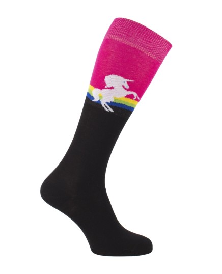 Chaussette d'équitation Licorne Noir et Fuchsia