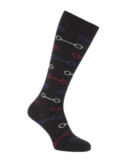 Chaussettes d'équitation Mordicus avec des mors en noir bleu blanc rouge