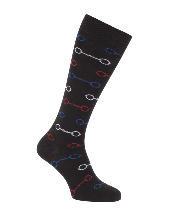 Chaussettes d'équitation Mordicus avec des mors en noir bleu blanc rouge