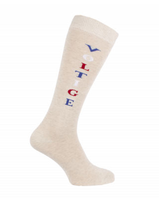 Chaussettes d'équitation Voltige en écru chiné et tricolore