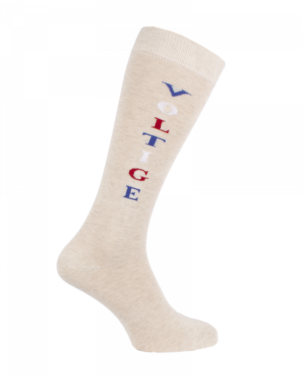 Chaussettes d'équitation Voltige en écru chiné et tricolore