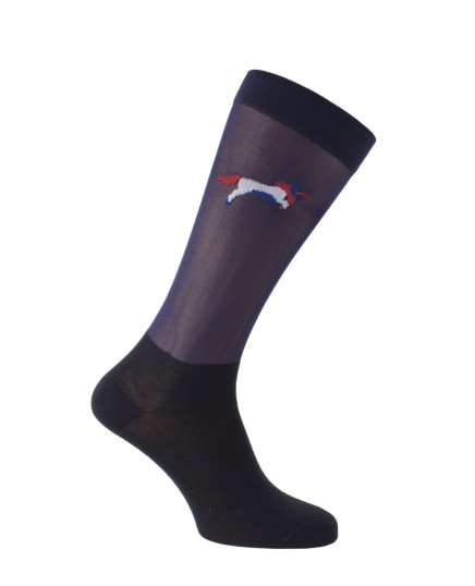 Chaussettes d'équitation et de compétition fines en nylon et coton marine avec licorne