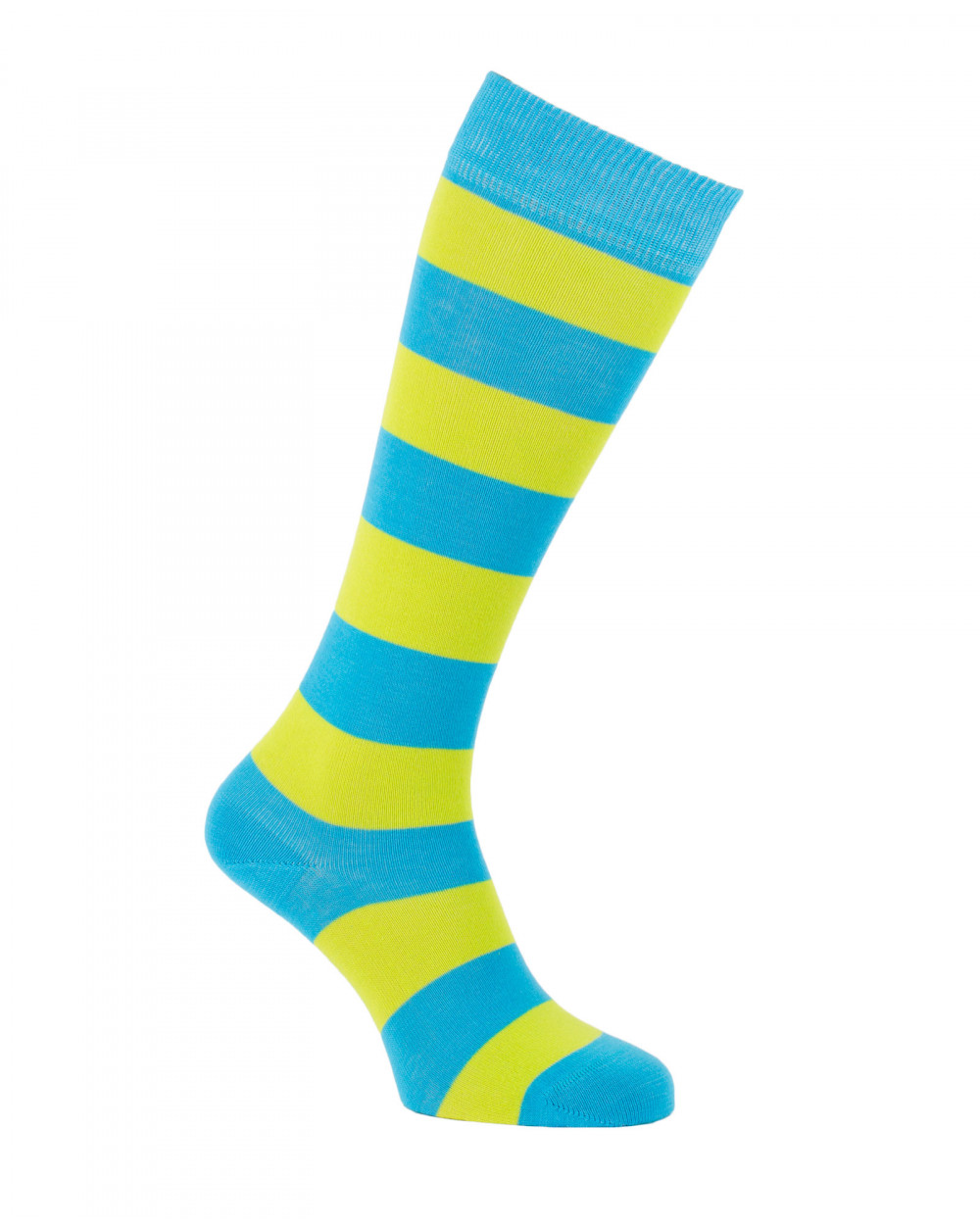 Chaussettes d'équitation à rayures larges en bleu turquoise et jaune citron