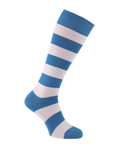 Chaussettes d'équitation à rayures larges en bleu turquoise et blanc