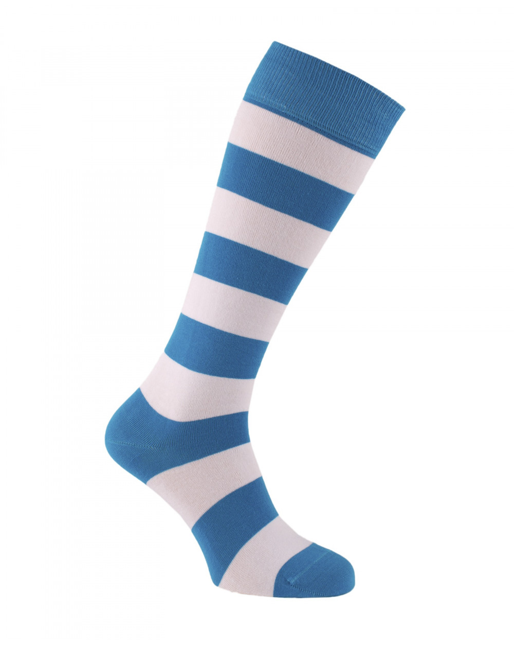 Chaussettes d'équitation à rayures larges en bleu turquoise et blanc