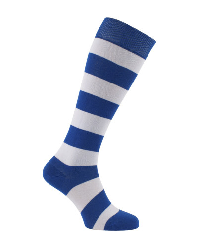Chaussettes d'équitation à rayures larges en  bleu roi et blanc