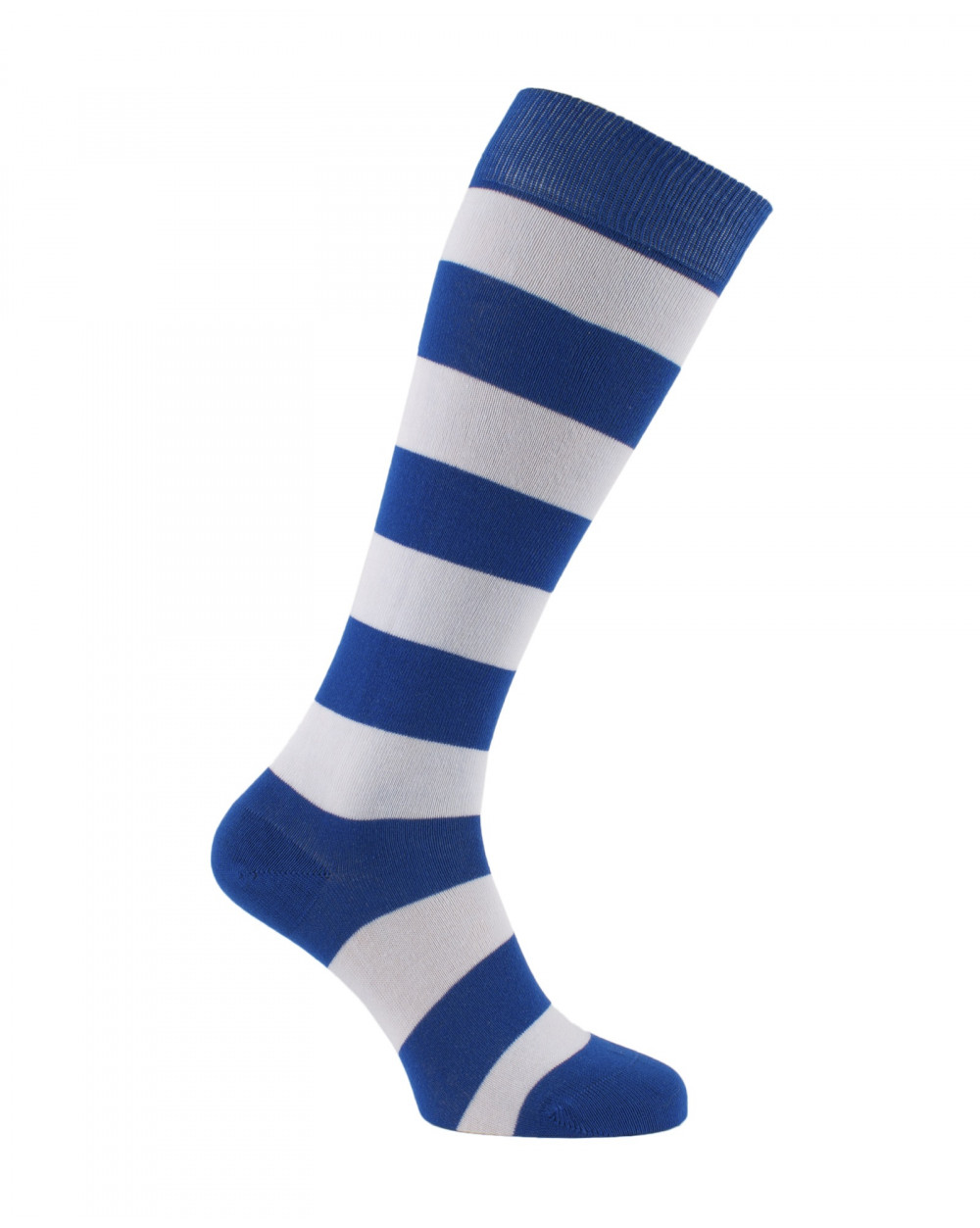 Chaussettes d'équitation à rayures larges en  bleu roi et blanc