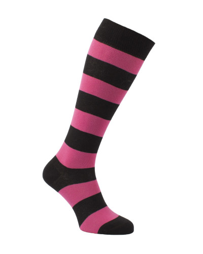 Chaussettes d'équitation à rayures larges en  noir et fuchsia