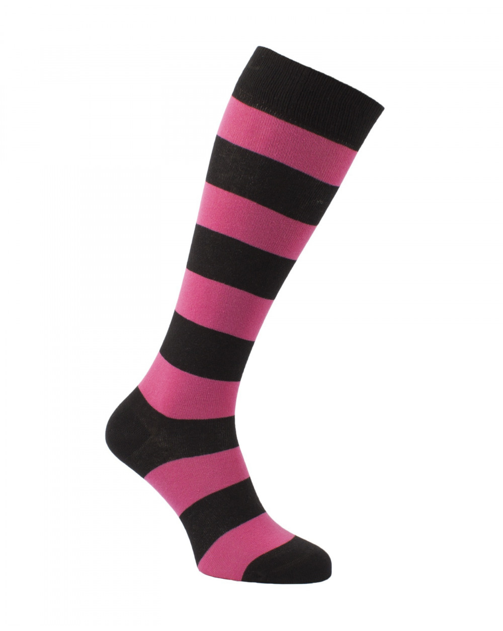 Chaussettes d'équitation à rayures larges en  noir et fuchsia