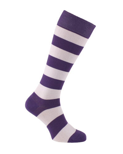 Chaussettes d'équitation à rayures larges en  mauve et blanc