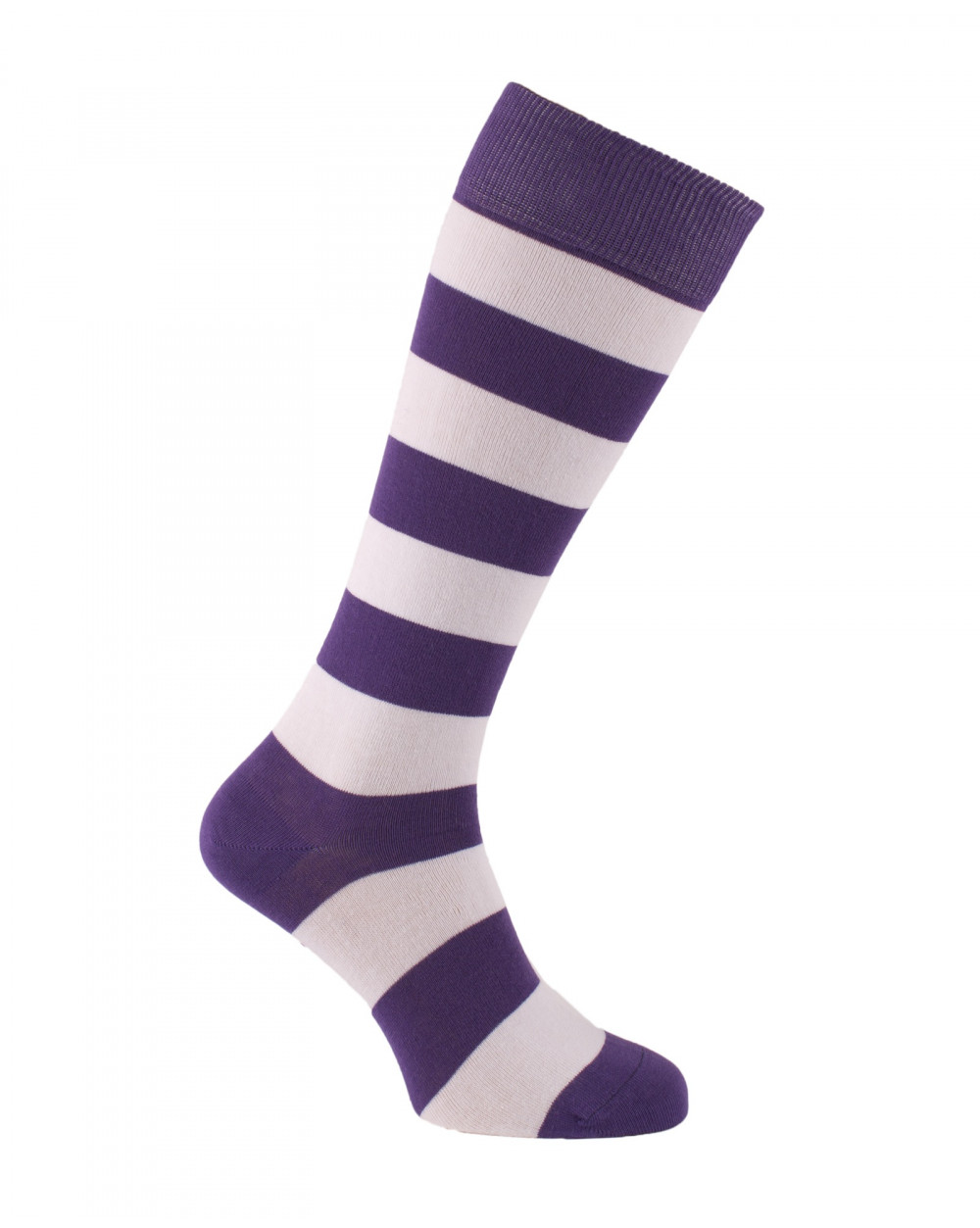 Chaussettes d'équitation à rayures larges en  mauve et blanc