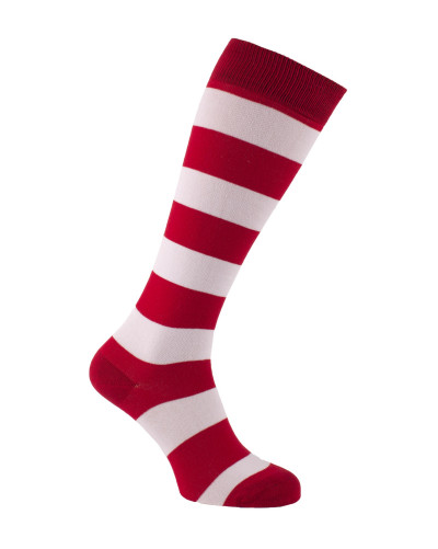 Chaussettes d'équitation à rayures larges en  rouge et blanc