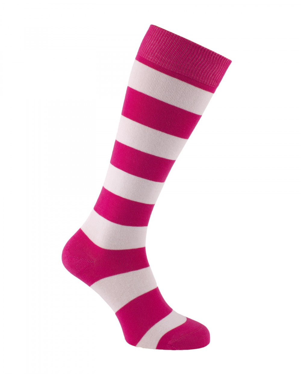 Chaussettes d'équitation à rayures larges en  rose fuchsia et blanc