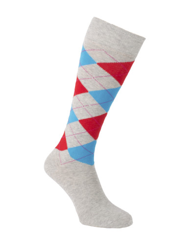 Chaussettes d'équitation à losanges, écossaises, gris turquoise rouge