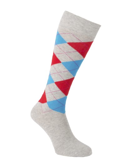 Chaussettes d'équitation à losanges, écossaises, gris turquoise rouge