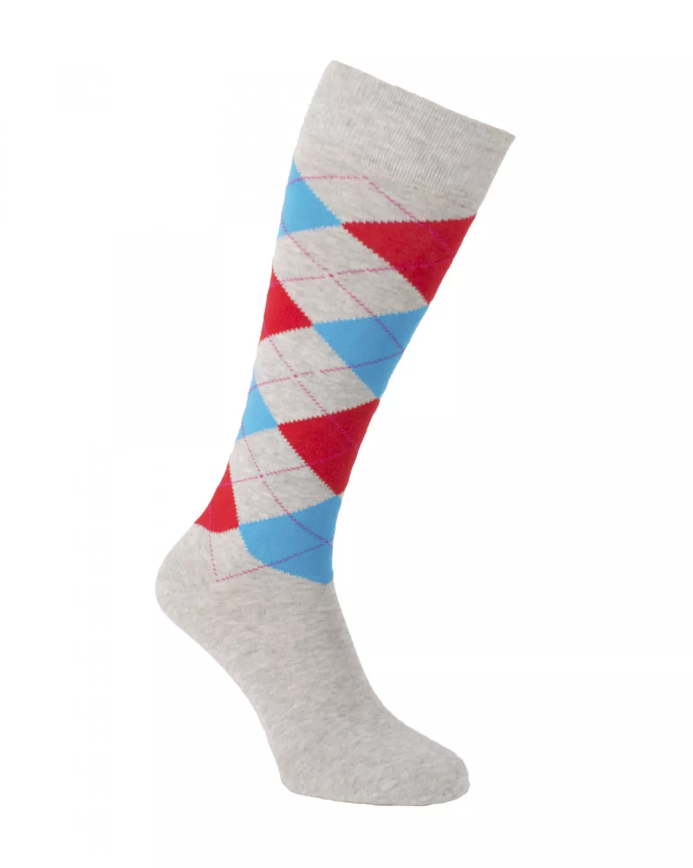 Chaussettes d'équitation à losanges, écossaises, gris turquoise rouge