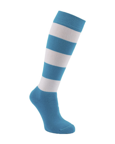 Chaussettes d'équitation molletonnées, chaudes pour l'hiver, à rayures bleu turquoise