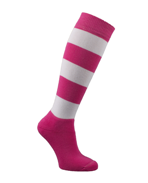 Chaussettes d'équitation molletonnées, chaudes pour l'hiver, à rayures rose fuschia