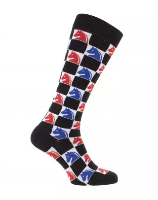 Chaussettes d'équitation Damiers bleu blanc rouge