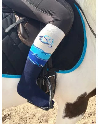 Chaussettes d'équitation Cheval de mer bleu sur pied