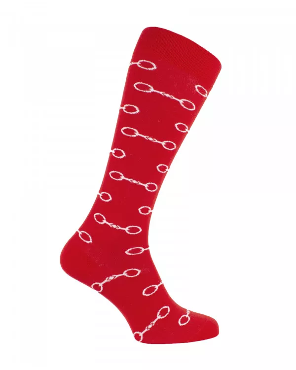 Chaussettes d'équitation Mordicus avec des mors en rouge et blanc Chaussettes d'équitation Mordicus avec des mors en rouge et blanc