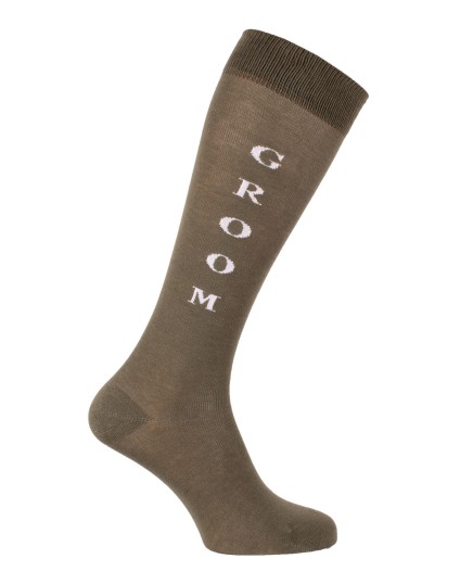 Chaussettes d'équitation Groom en kaki et blanc