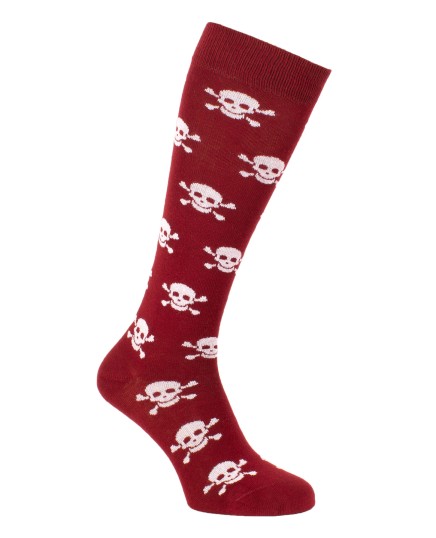 Chaussettes équitation têtes mort bordeaux blanc