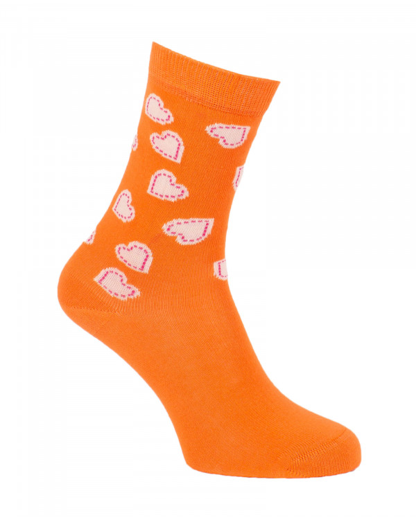 Chaussettes Petits Cœurs orange et rose pastel