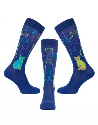 Chaussettes équitation bleu roi avec chats