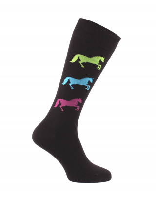 Chaussettes d'équitation 3 chevaux noir vert pomme turquoise fuchsia