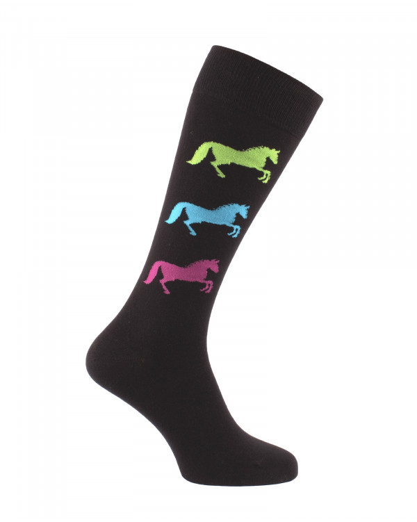 Chaussettes d'équitation 3 chevaux noir vert pomme turquoise fuchsia