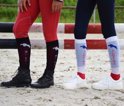 Chaussettes d'équitation fines pour bottes serrées Jumping portées