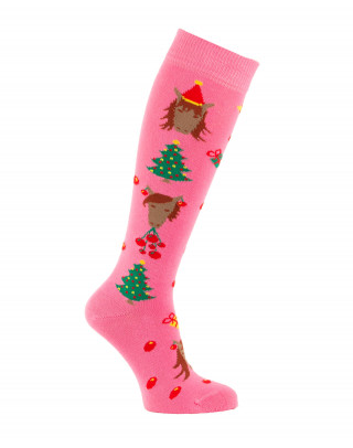chaussettes équitation de Noël roses avec chevaux profil taille 34/36