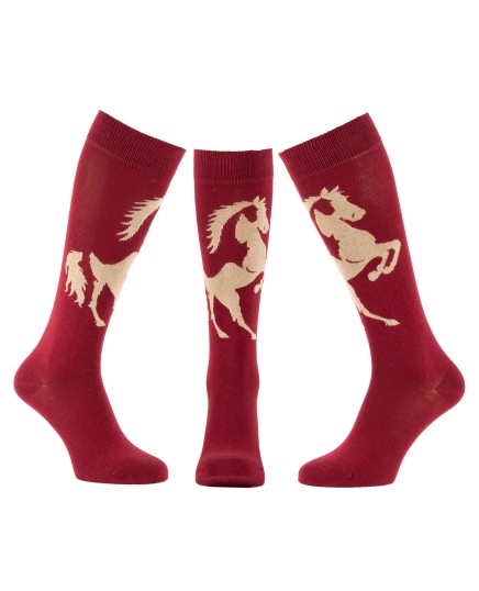 Chaussettes équitation cheval mustang bordeaux beige