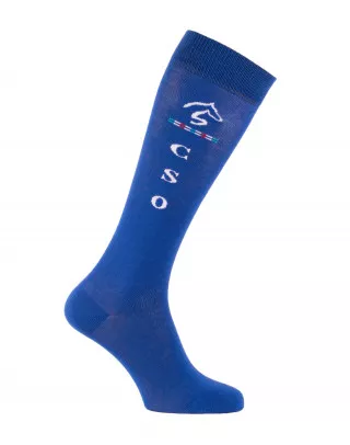 chaussettes d'équitation CSOxer bleu roi et blanc vertical