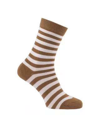 Chaussettes rayures fines caramel et blanc