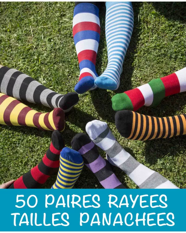 Lot de 50 paires de chaussettes d'équitation rayées tailles panachées